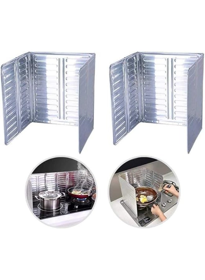 Two-piece gas stove protector, 3-sided oil splatter guard, non-stick aluminum, foldable cooking oil splatter guard by Cool Baby, silver - Image 1